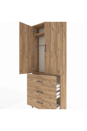 Arges Dolap 2 Raflı 3 Çekmeceli Tek Askılı 88x30x221 Çam-Çam