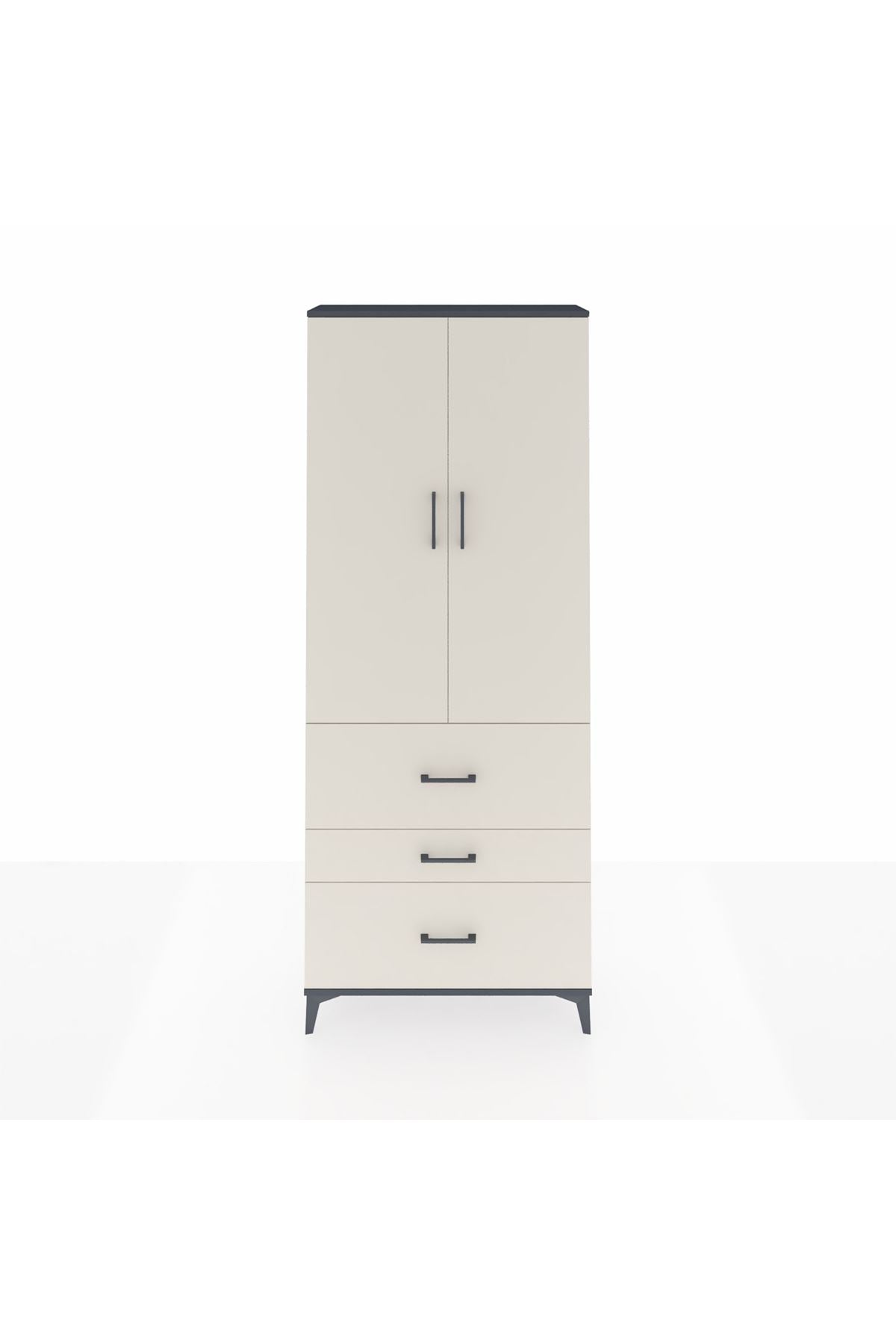 Arges Dolap 3 Raflı 3 Çekmeceli 2 Kapaklı 88x30x221 Antrasit-Aytaşı