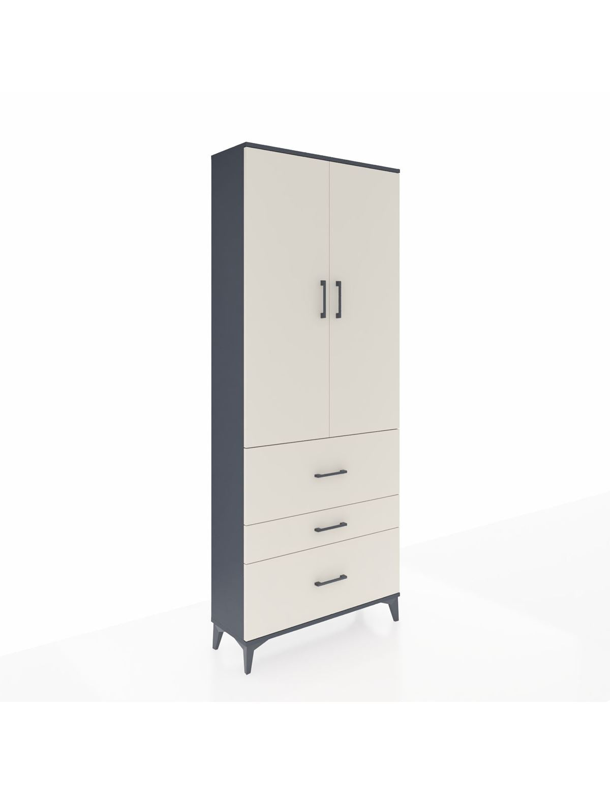 Arges Dolap 3 Raflı 3 Çekmeceli 2 Kapaklı 88x30x221 Antrasit-Aytaşı