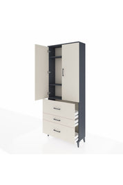 Arges Dolap 3 Raflı 3 Çekmeceli 2 Kapaklı 88x30x221 Antrasit-Aytaşı