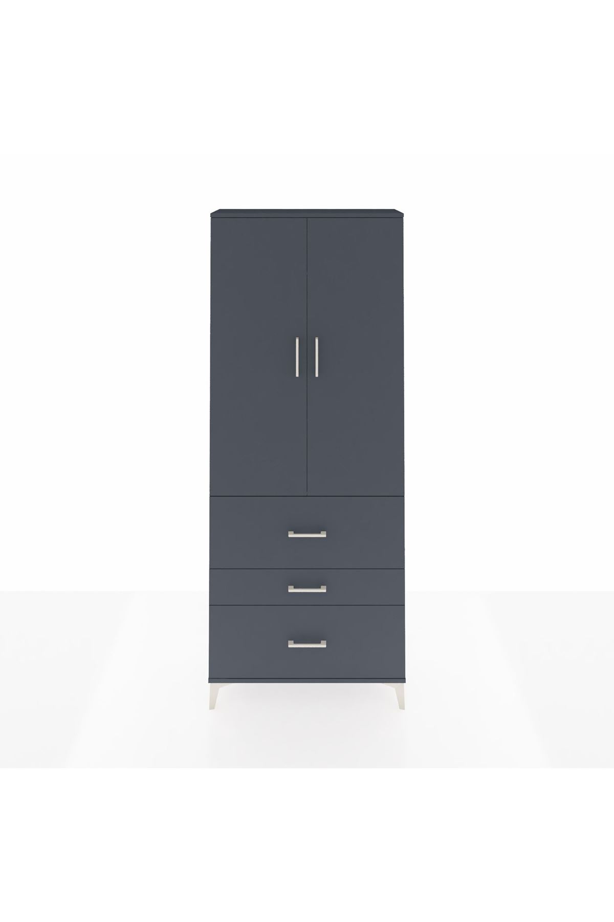 Arges Dolap 3 Raflı 3 Çekmeceli 2 Kapaklı 88x30x221 Antrasit-Antrasit