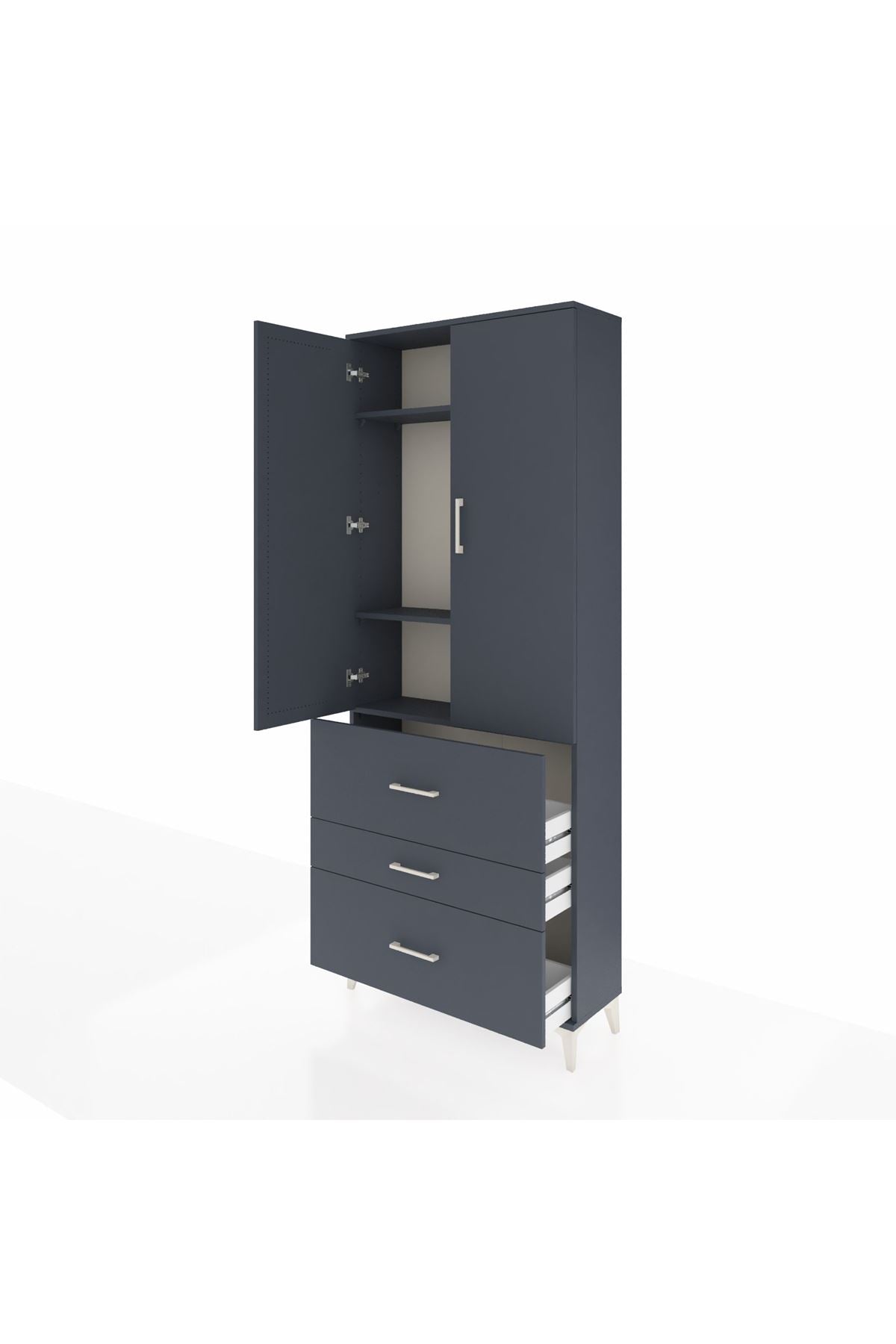 Arges Dolap 3 Raflı 3 Çekmeceli 2 Kapaklı 88x30x221 Antrasit-Antrasit