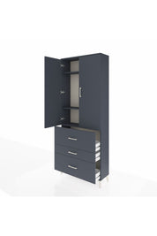 Arges Dolap 3 Raflı 3 Çekmeceli 2 Kapaklı 88x30x221 Antrasit-Antrasit
