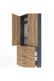 Arges Dolap 3 Raflı 3 Çekmeceli 2 Kapaklı 88x30x221 Antrasit-Çam