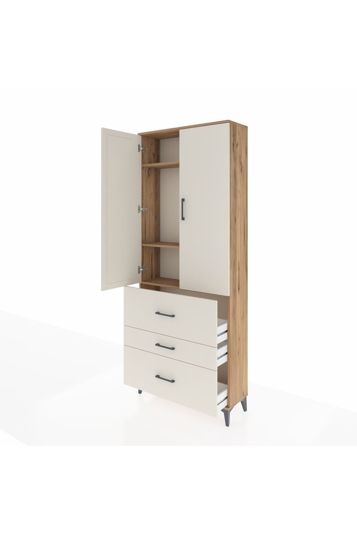 Arges Dolap 3 Raflı 3 Çekmeceli 2 Kapaklı 88x30x221 Çam-Aytaşı