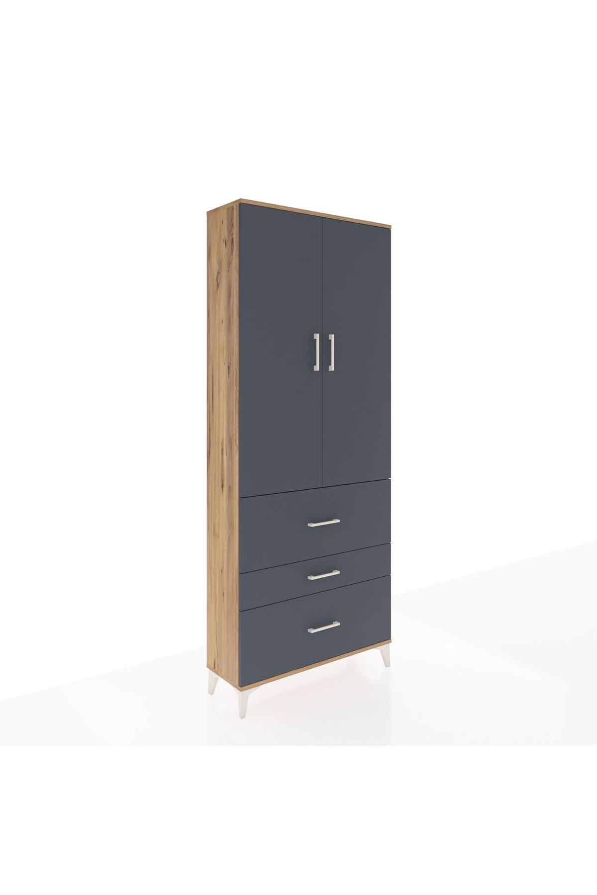Arges Dolap 3 Raflı 3 Çekmeceli 2 Kapaklı 88x30x221 Çam-Antrasit