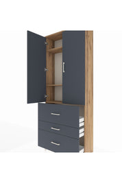 Arges Dolap 3 Raflı 3 Çekmeceli 2 Kapaklı 88x30x221 Çam-Antrasit