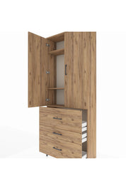 Arges Dolap 3 Raflı 3 Çekmeceli 2 Kapaklı 88x30x221 Çam-Çam