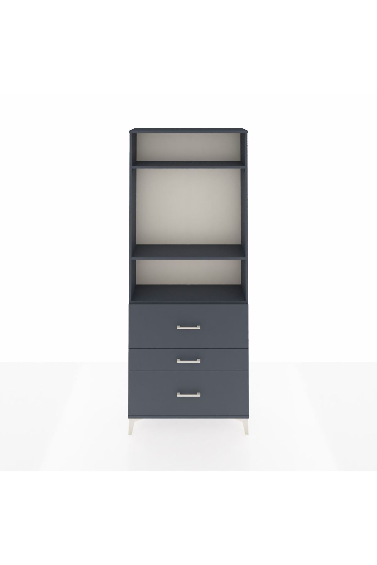 Arges Dolap 3 Raflı 3 Çekmeceli 88x30x221 Antrasit-Antrasit