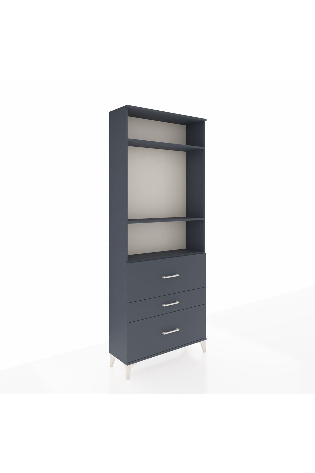 Arges Dolap 3 Raflı 3 Çekmeceli 88x30x221 Antrasit-Antrasit