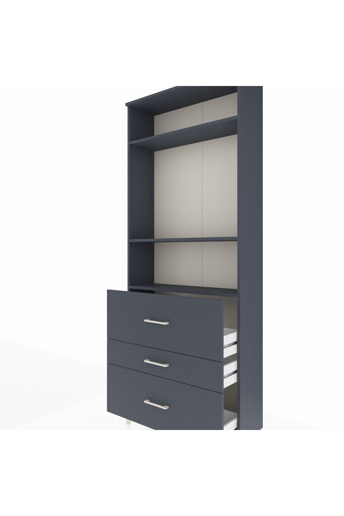 Arges Dolap 3 Raflı 3 Çekmeceli 88x30x221 Antrasit-Antrasit