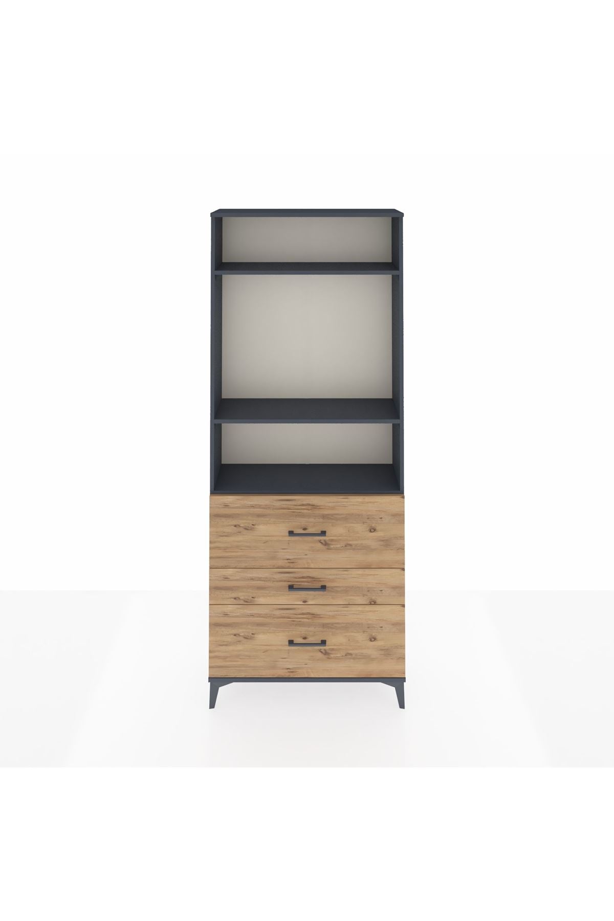 Arges Dolap 3 Raflı 3 Çekmeceli 88x30x221 Antrasit-Çam