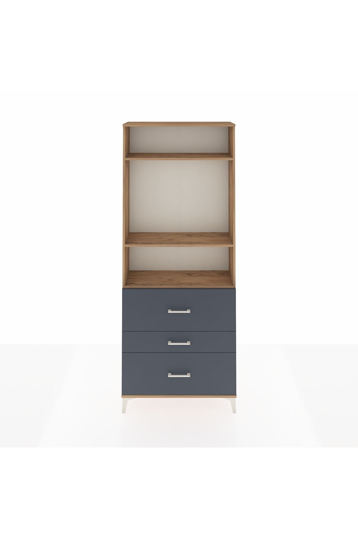 Arges Dolap 3 Raflı 3 Çekmeceli 88x30x221 Çam-Antrasit