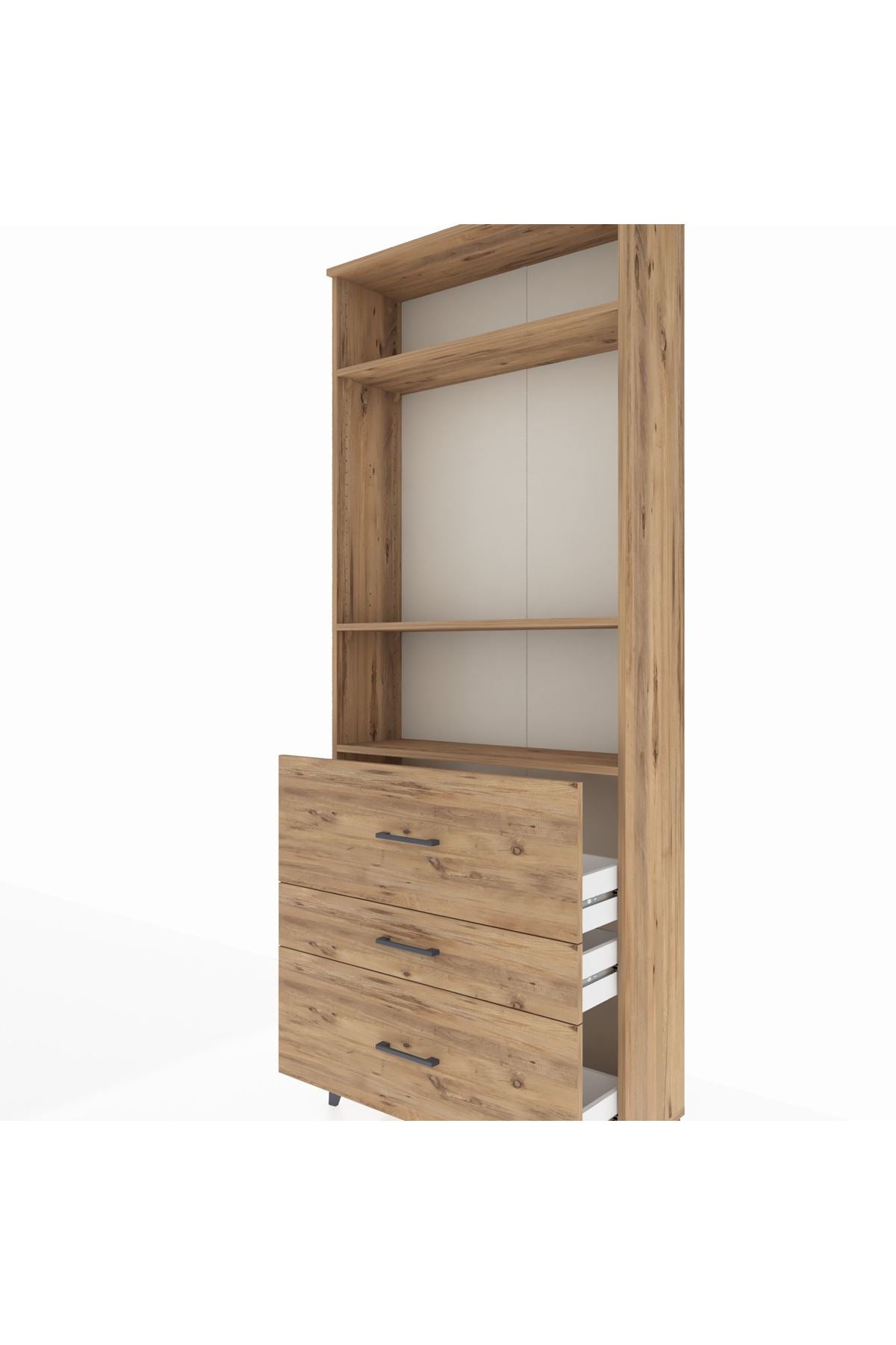 Arges Dolap 3 Raflı 3 Çekmeceli 88x30x221 Çam-Çam