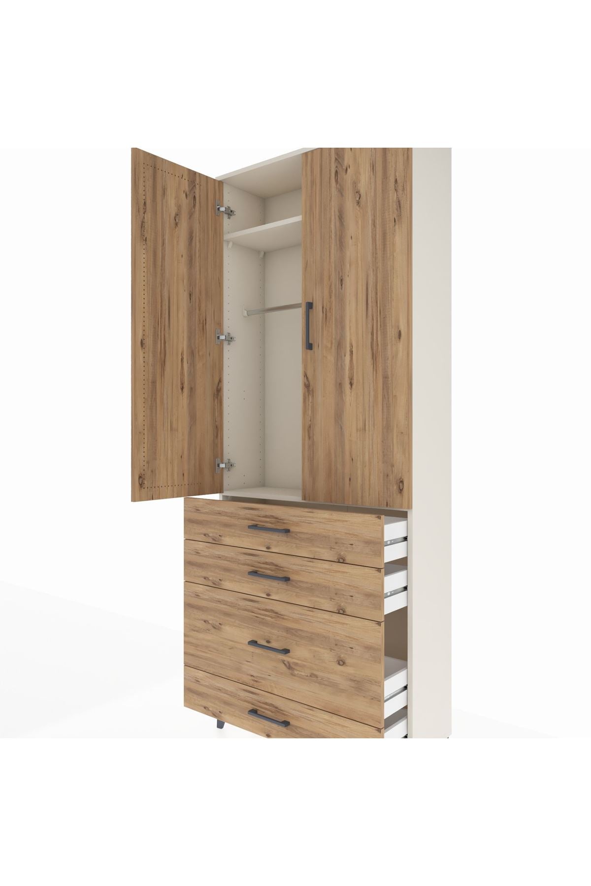 Arges Dolap 2 Raflı 4 Çekmeceli Tek Askılı 88x30x221 Aytaşı-Çam