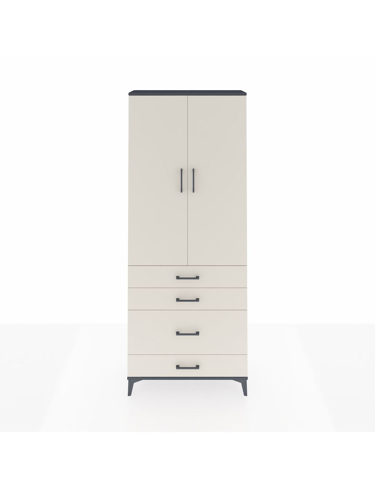 Arges Dolap 2 Raflı 4 Çekmeceli Tek Askılı 88x30x221 Antrasit-Aytaşı