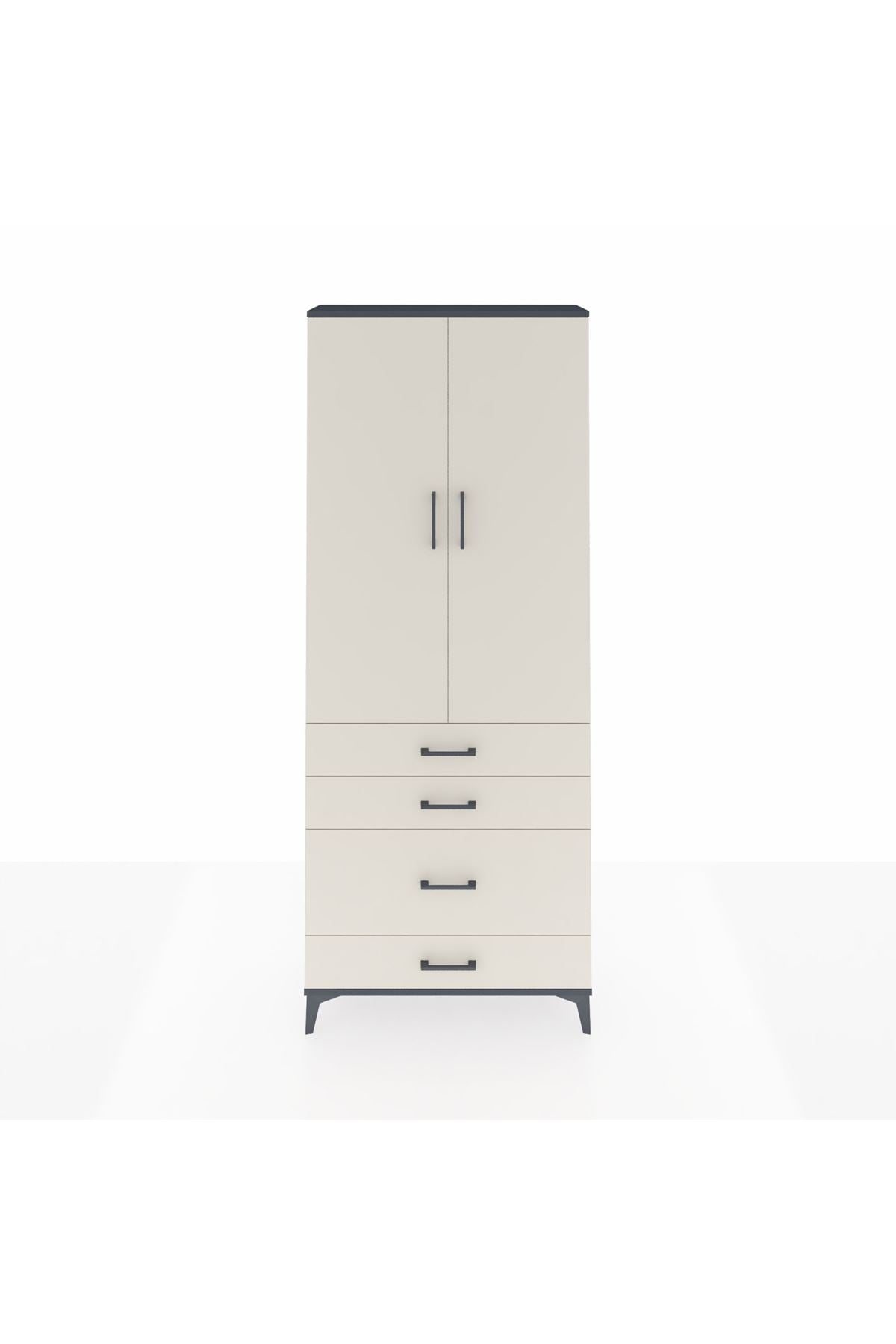 Arges Dolap 2 Raflı 4 Çekmeceli Tek Askılı 88x30x221 Antrasit-Aytaşı