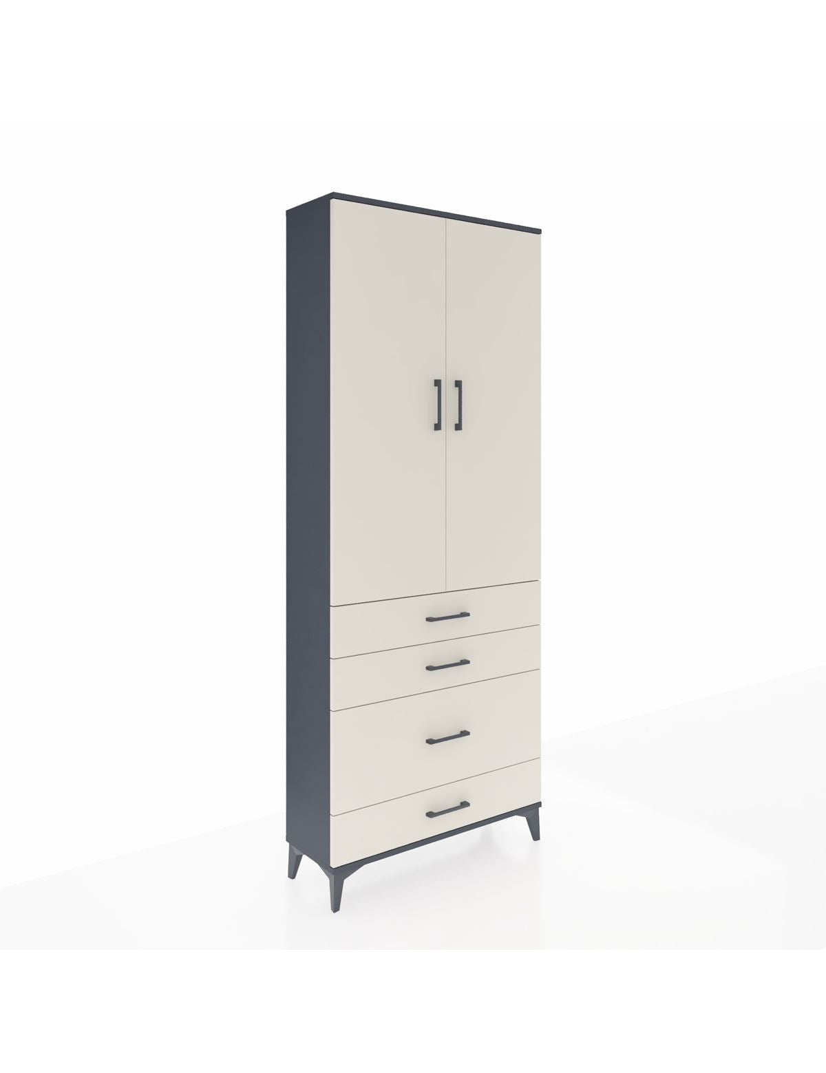 Arges Dolap 2 Raflı 4 Çekmeceli Tek Askılı 88x30x221 Antrasit-Aytaşı