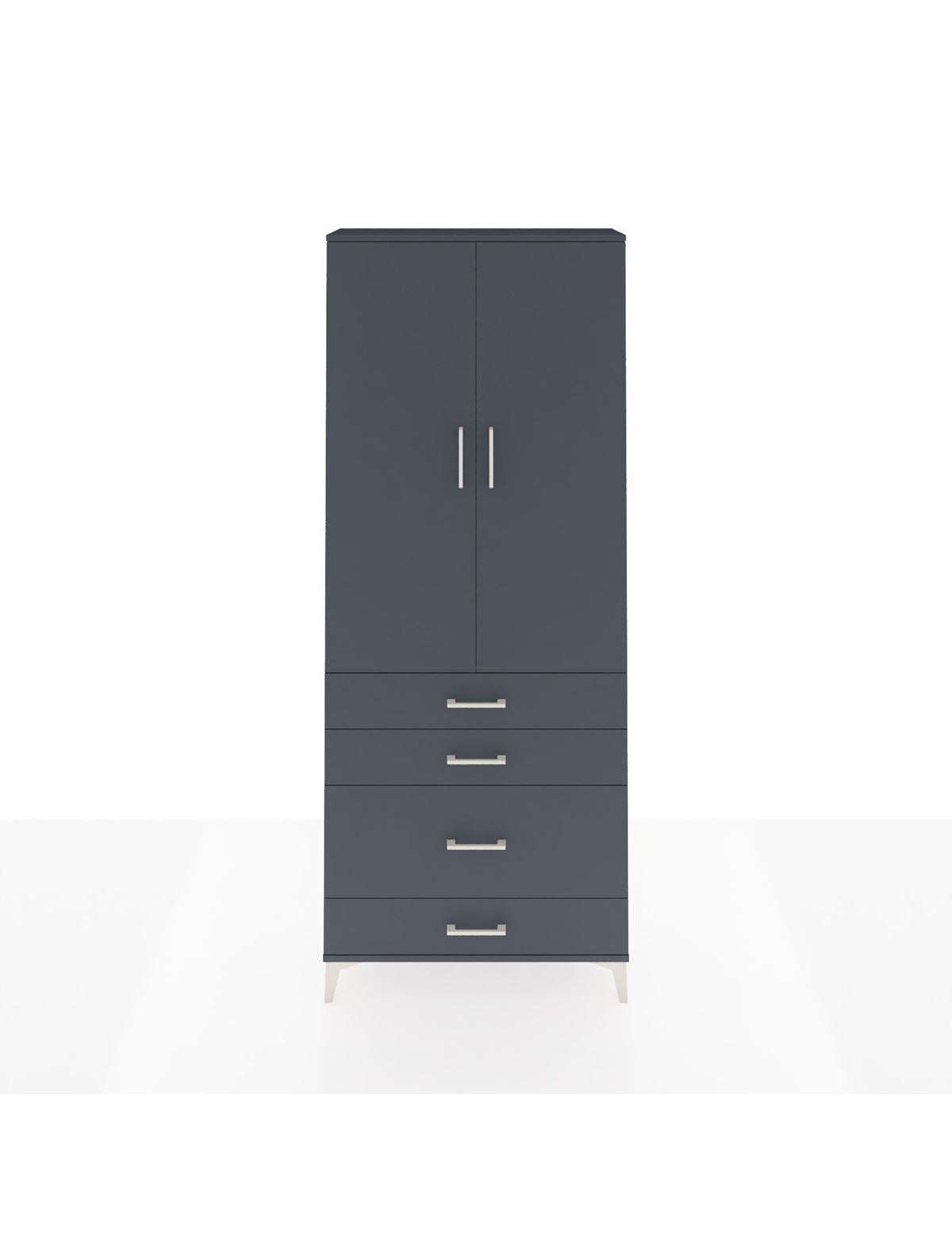 Arges Dolap 2 Raflı 4 Çekmeceli Tek Askılı 88x30x221 Antrasit-Antrasit