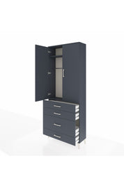 Arges Dolap 2 Raflı 4 Çekmeceli Tek Askılı 88x30x221 Antrasit-Antrasit