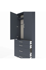 Arges Dolap 2 Raflı 4 Çekmeceli Tek Askılı 88x30x221 Antrasit-Antrasit