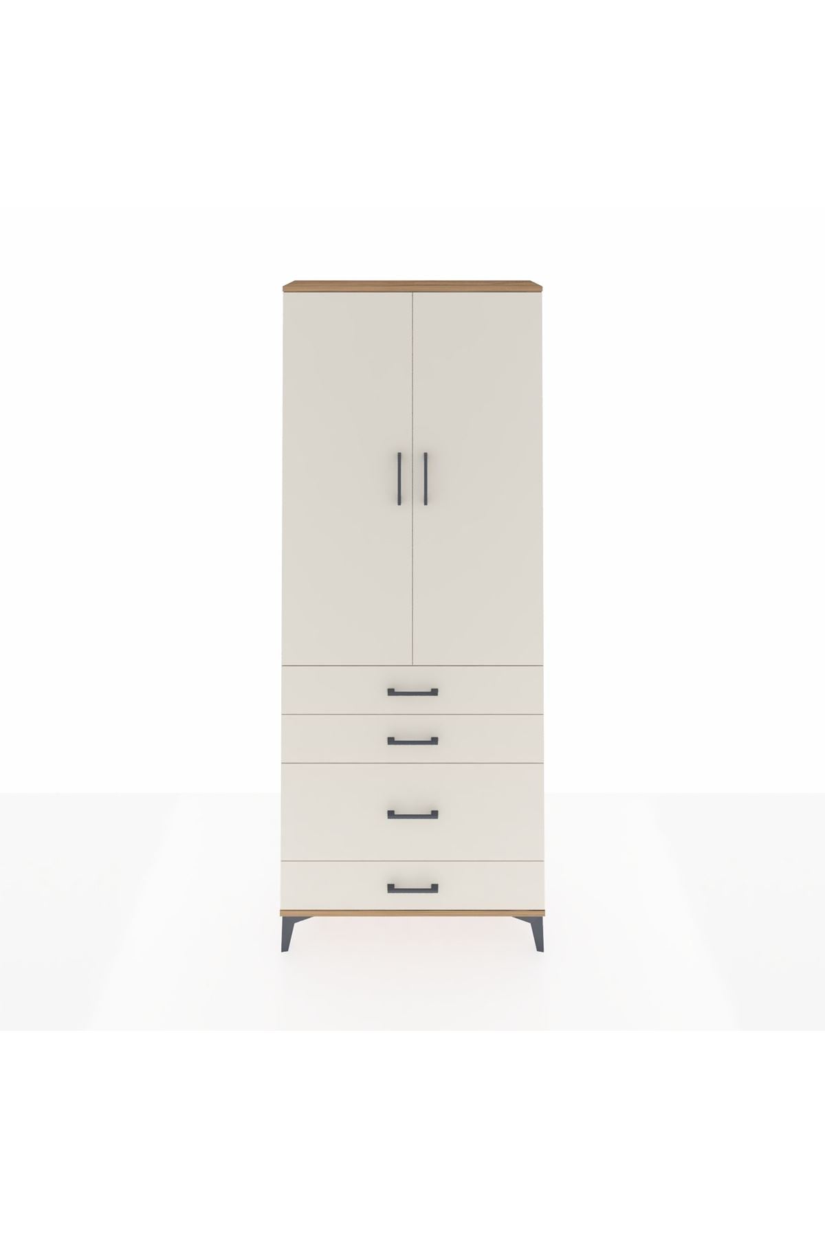 Arges Dolap 2 Raflı 4 Çekmeceli Tek Askılı 88x30x221 Çam-Aytaşı