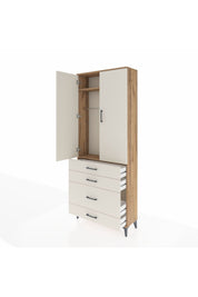 Arges Dolap 2 Raflı 4 Çekmeceli Tek Askılı 88x30x221 Çam-Aytaşı