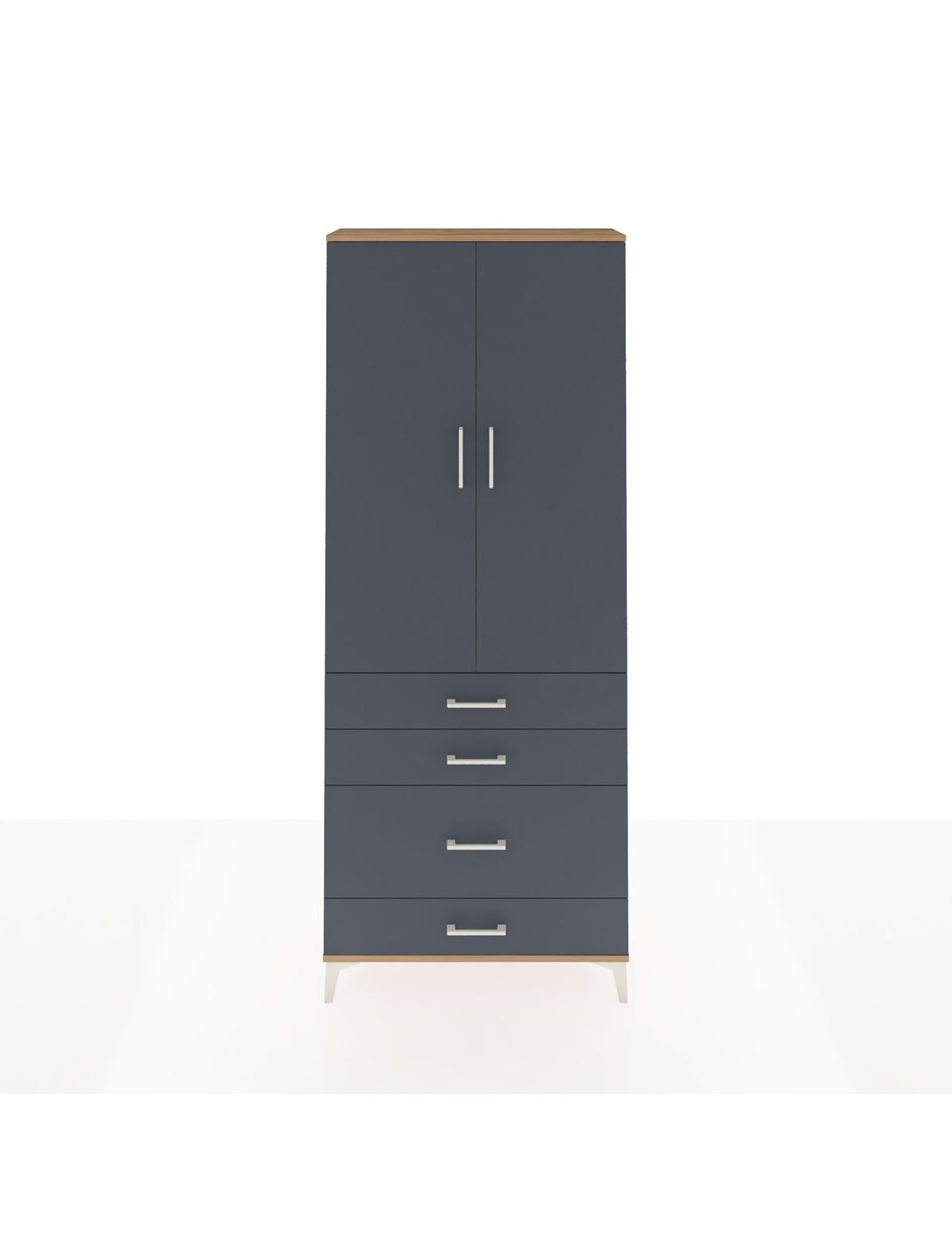 Arges Dolap 2 Raflı 4 Çekmeceli Tek Askılı 88x30x221 Çam-Antrasit