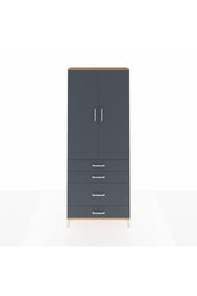 Arges Dolap 2 Raflı 4 Çekmeceli Tek Askılı 88x30x221 Çam-Antrasit