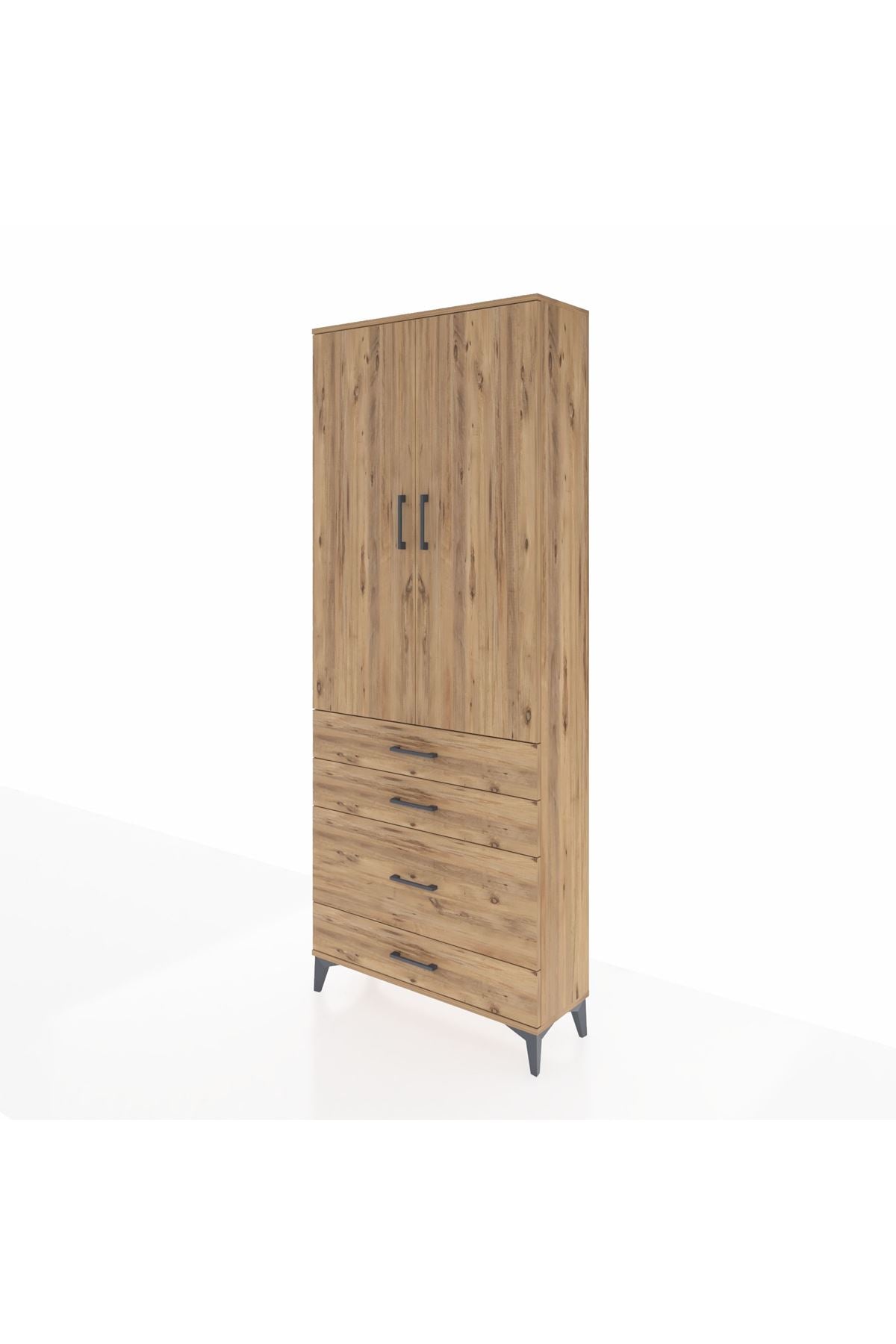 Arges Dolap 2 Raflı 4 Çekmeceli Tek Askılı 88x30x221 Çam-Çam