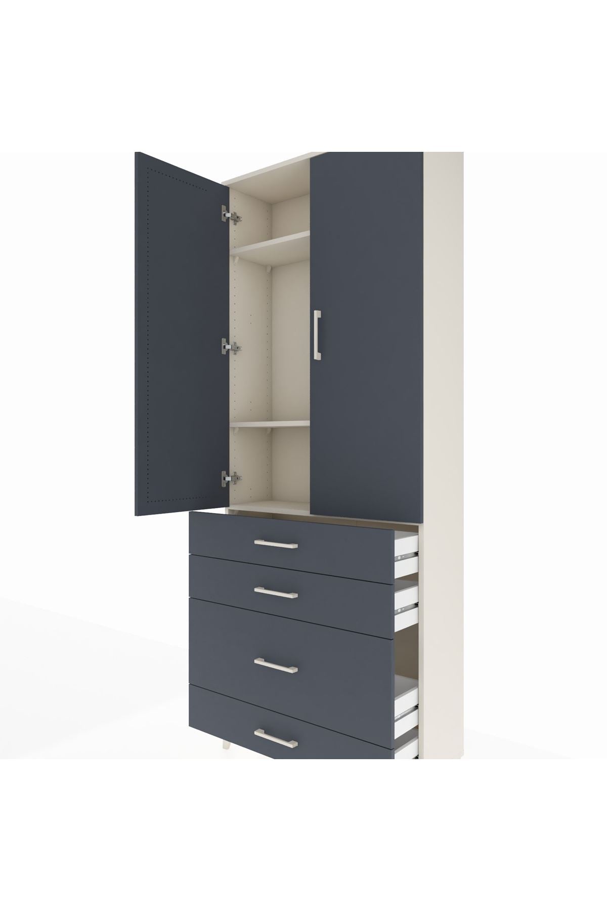 Arges Dolap 3 Raflı 4 Çekmeceli 2 Kapaklı 88x30x221 Aytaşı-Antrasit