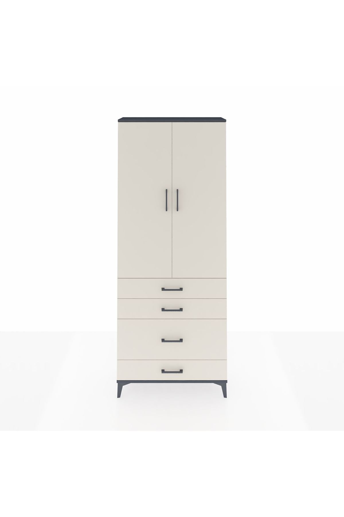 Arges Dolap 3 Raflı 4 Çekmeceli 2 Kapaklı 88x30x221 Antrasit-Aytaşı