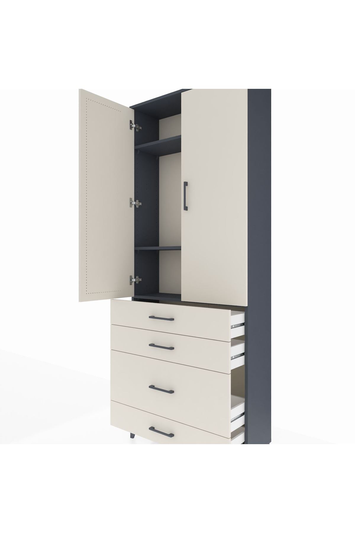 Arges Dolap 3 Raflı 4 Çekmeceli 2 Kapaklı 88x30x221 Antrasit-Aytaşı