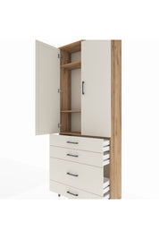 Arges Dolap 3 Raflı 4 Çekmeceli 2 Kapaklı 88x30x221 Çam-Aytaşı