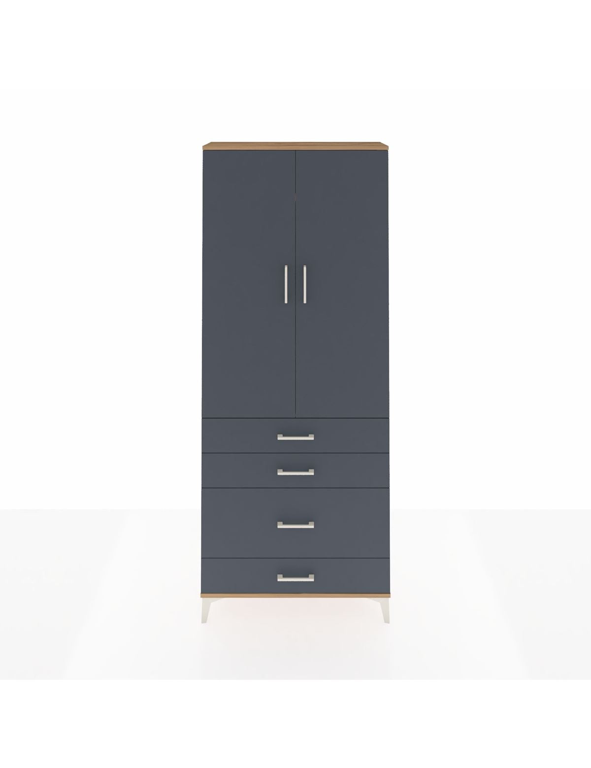 Arges Dolap 3 Raflı 4 Çekmeceli 2 Kapaklı 88x30x221 Çam-Antrasit