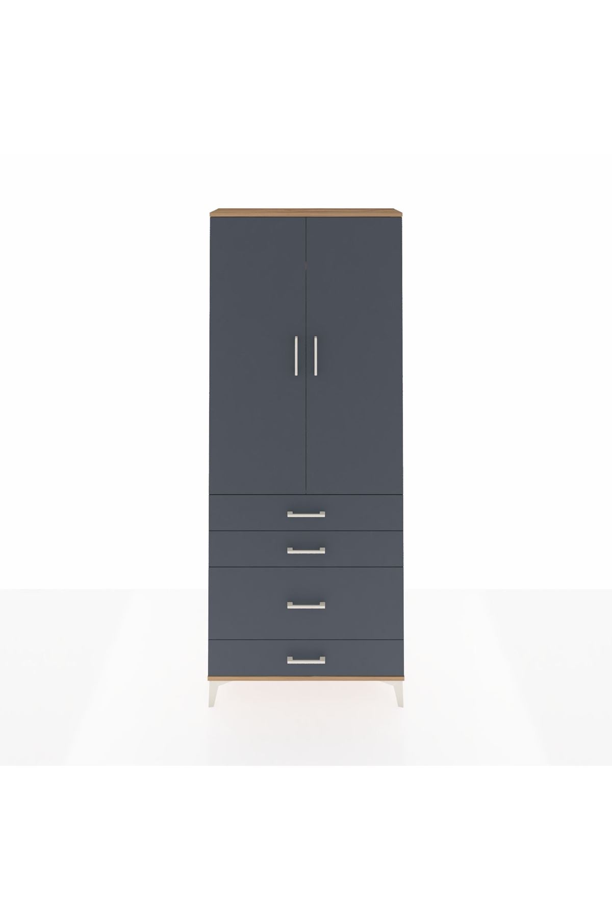 Arges Dolap 3 Raflı 4 Çekmeceli 2 Kapaklı 88x30x221 Çam-Antrasit