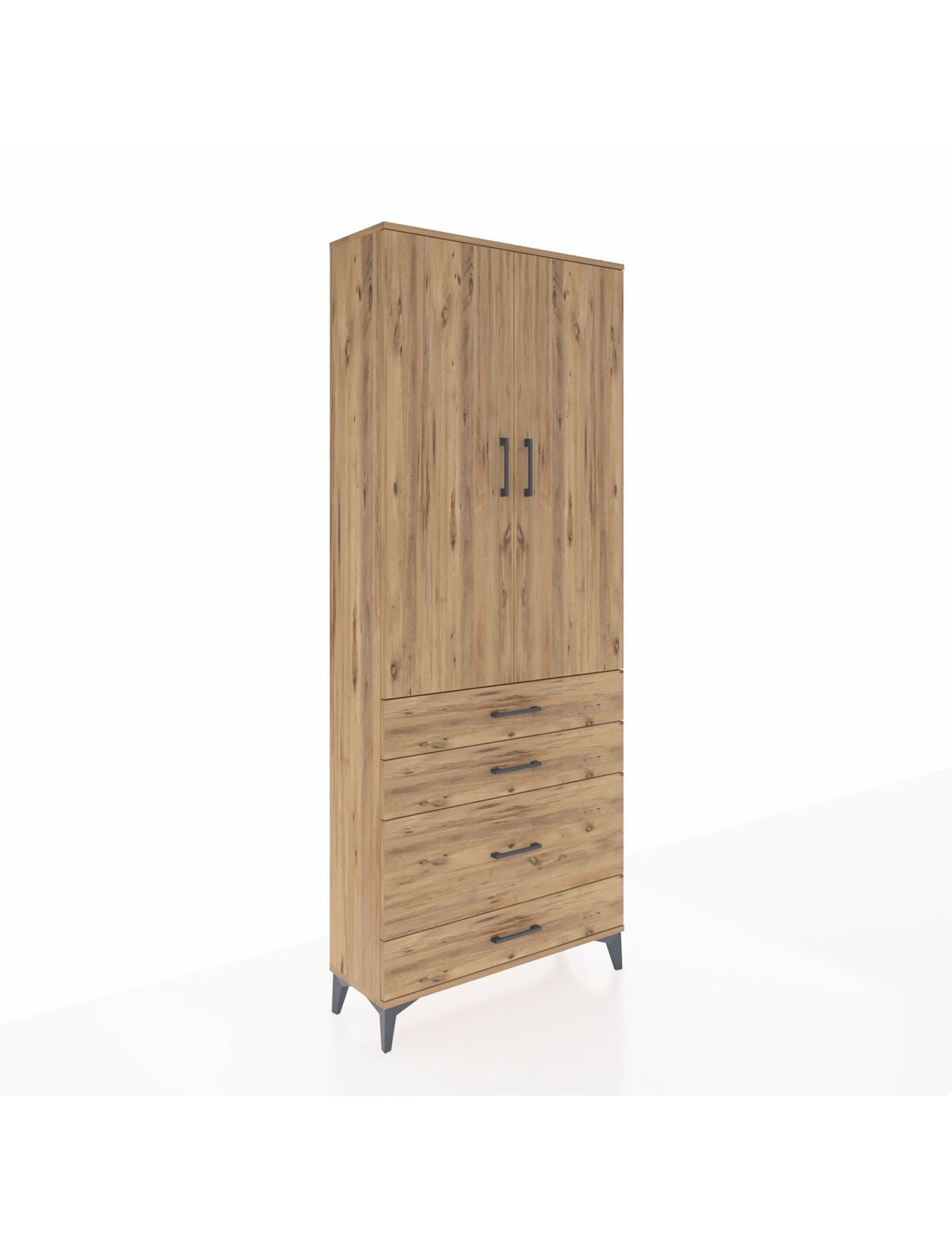 Arges Dolap 3 Raflı 4 Çekmeceli 2 Kapaklı 88x30x221 Çam-Çam