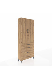 Arges Dolap 3 Raflı 4 Çekmeceli 2 Kapaklı 88x30x221 Çam-Çam