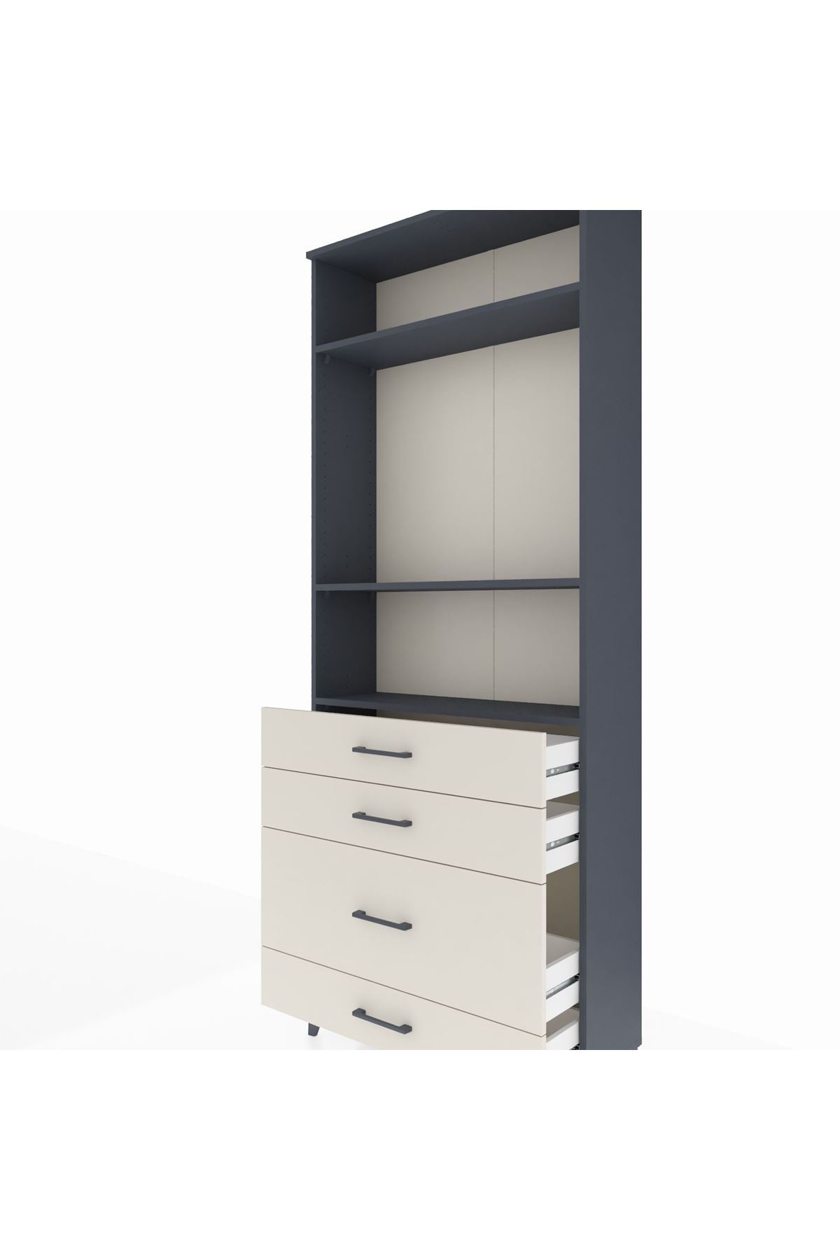 Arges Dolap 3 Raflı 4 Çekmeceli 88x30x221 Antrasit-Aytaşı