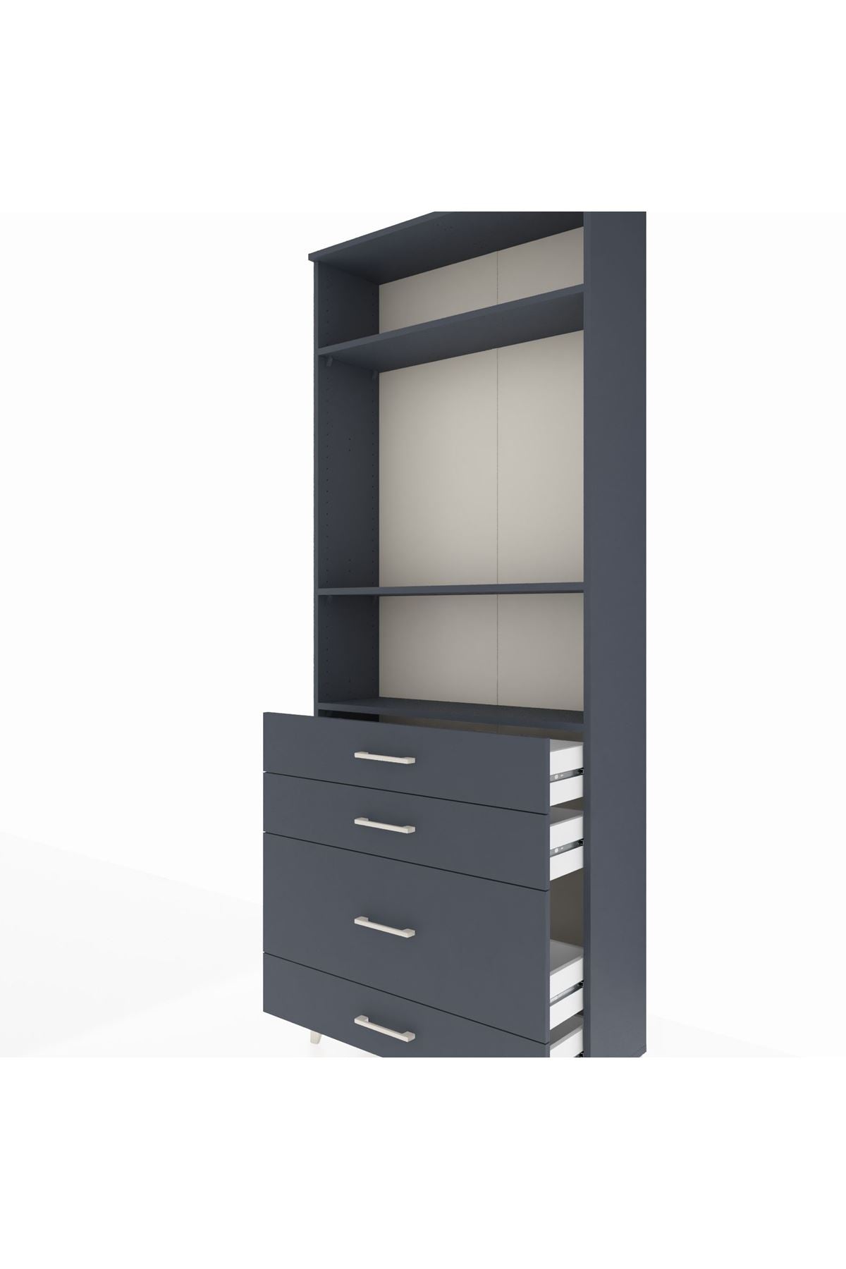 Arges Dolap 3 Raflı 4 Çekmeceli 88x30x221 Antrasit-Antrasit