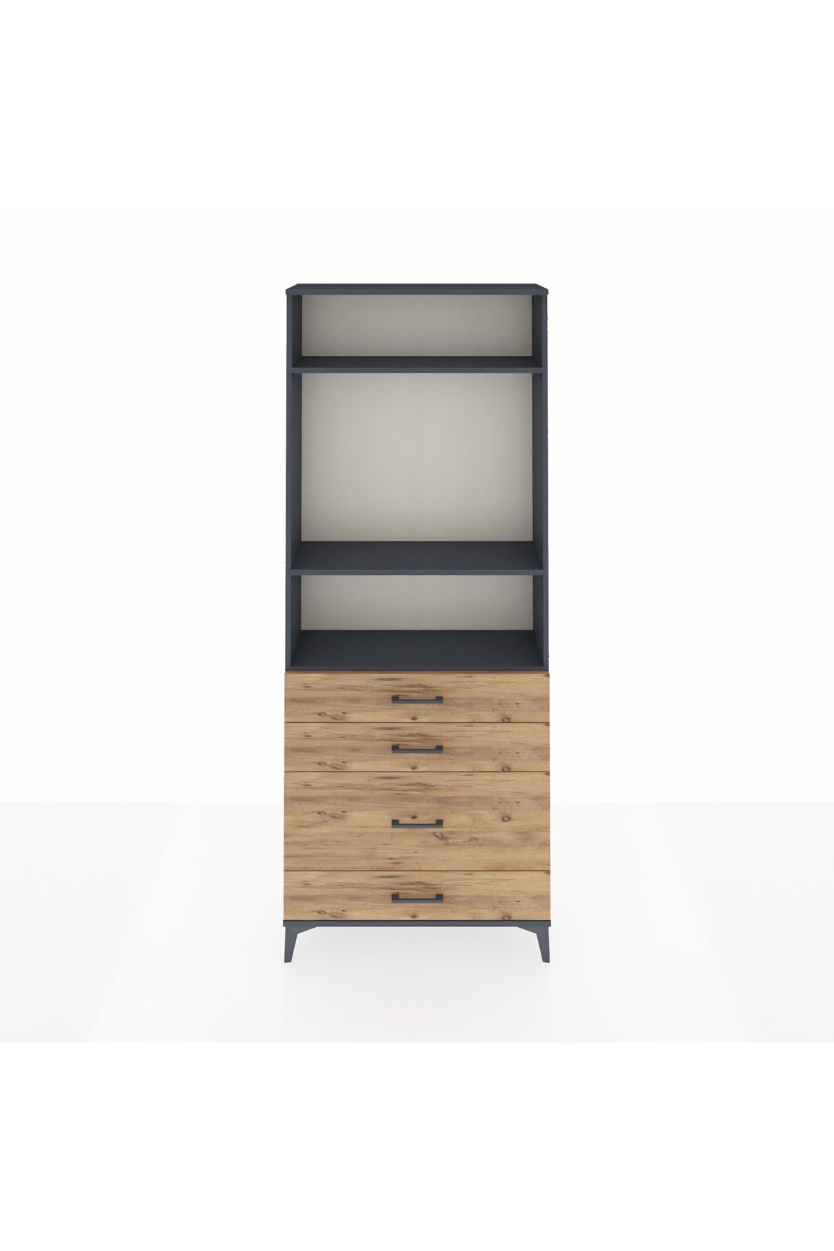 Arges Dolap 3 Raflı 4 Çekmeceli 88x30x221 Antrasit-Çam