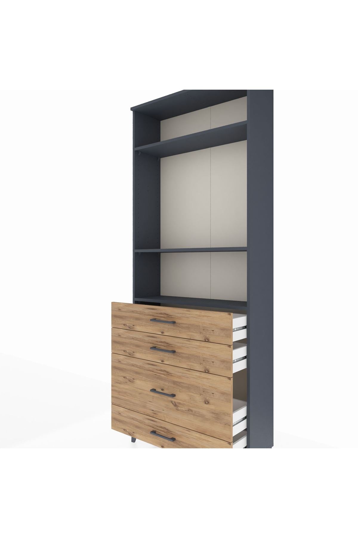 Arges Dolap 3 Raflı 4 Çekmeceli 88x30x221 Antrasit-Çam