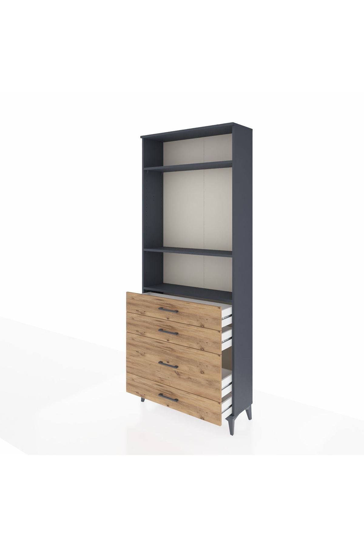 Arges Dolap 3 Raflı 4 Çekmeceli 88x30x221 Antrasit-Çam