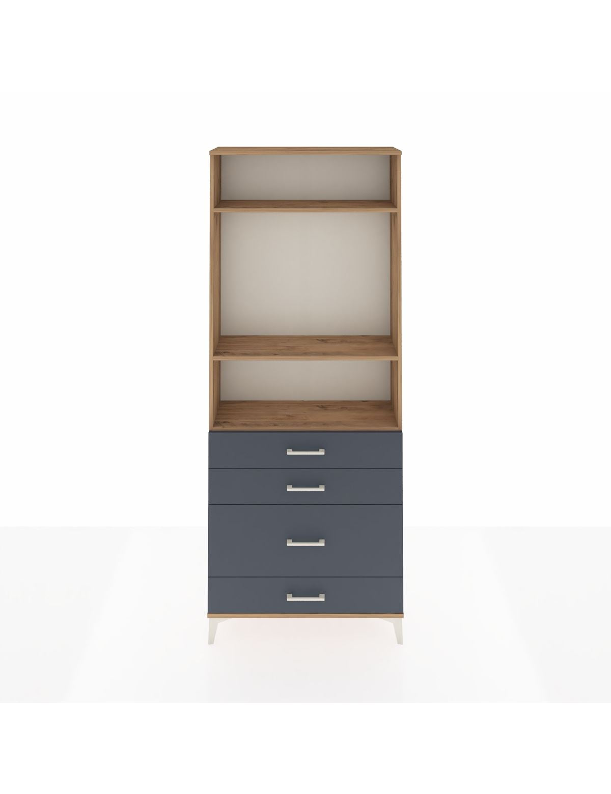 Arges Dolap 3 Raflı 4 Çekmeceli 88x30x221 Çam-Antrasit