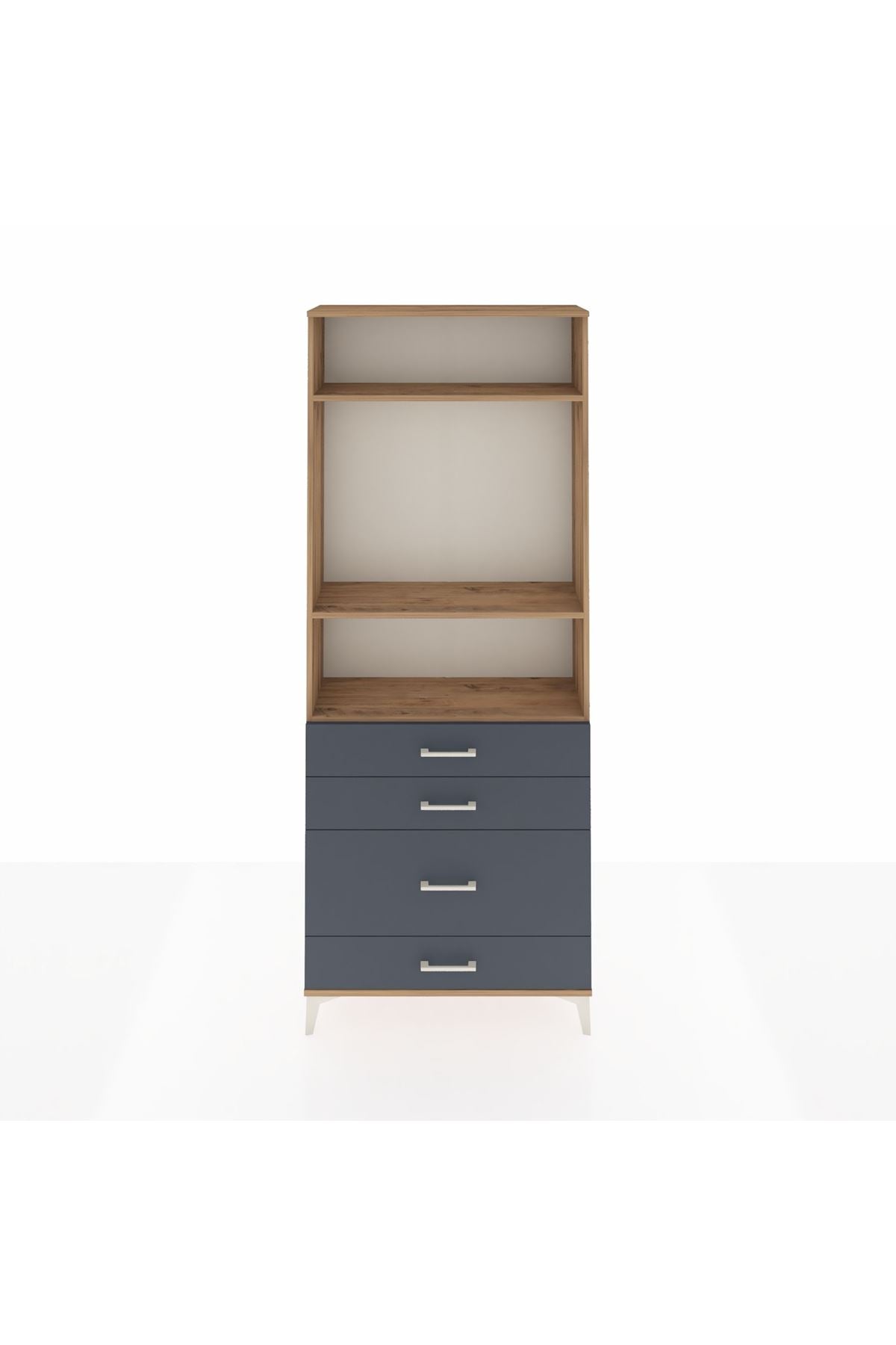 Arges Dolap 3 Raflı 4 Çekmeceli 88x30x221 Çam-Antrasit