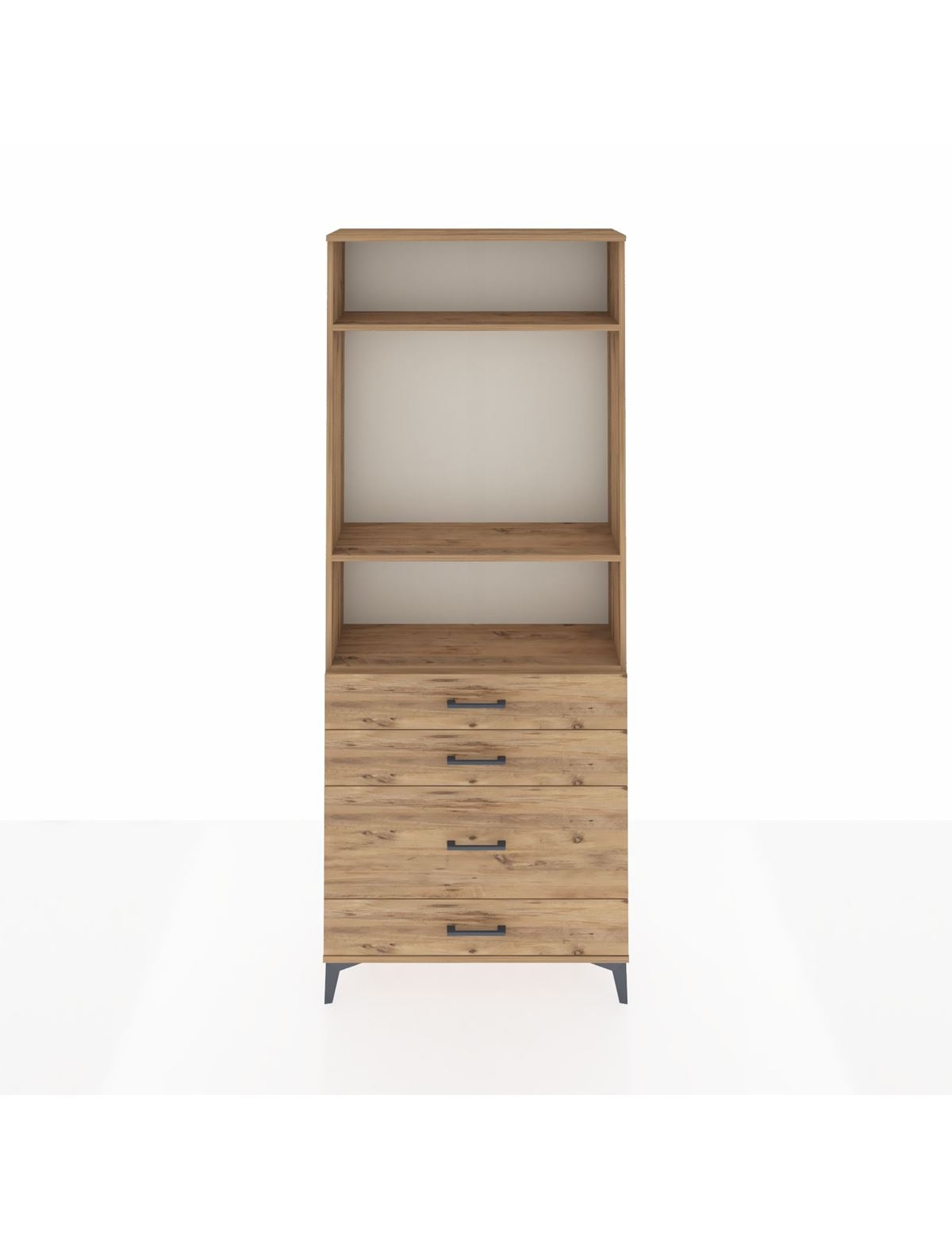 Arges Dolap 3 Raflı 4 Çekmeceli 88x30x221 Çam-Çam