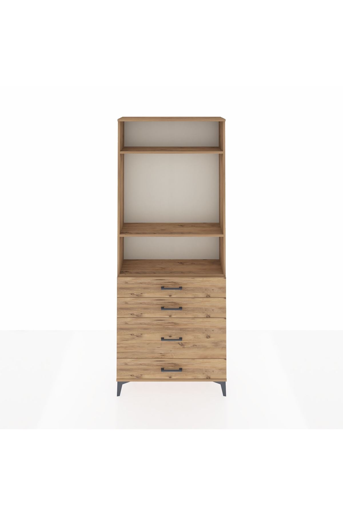 Arges Dolap 3 Raflı 4 Çekmeceli 88x30x221 Çam-Çam