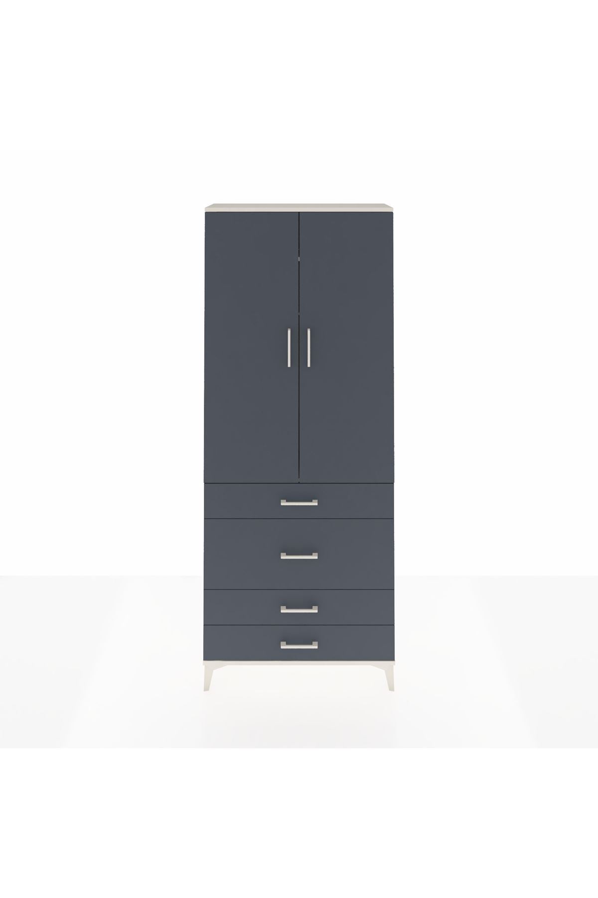 Arges Dolap 2 Raflı 4 Çekmeceli Tek Askılı 88x30x221 Aytaşı-Antrasit