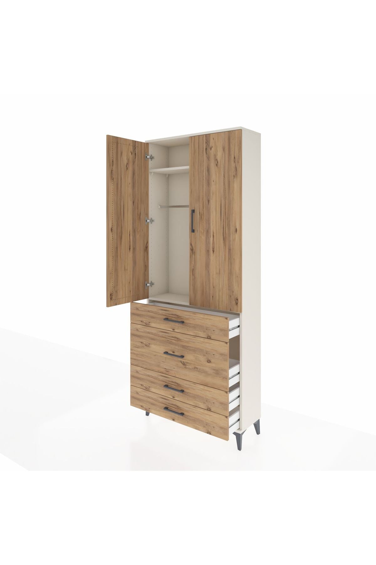 Arges Dolap 2 Raflı 4 Çekmeceli Tek Askılı 88x30x221 Aytaşı-Çam