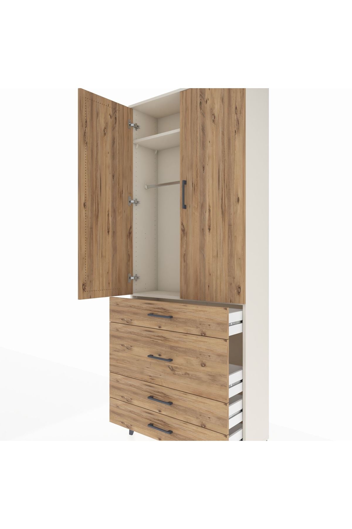 Arges Dolap 2 Raflı 4 Çekmeceli Tek Askılı 88x30x221 Aytaşı-Çam